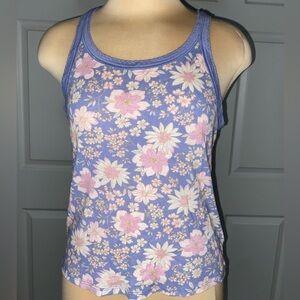 American Eagle Outfitters Lavender Floral Ribbed Tank Top, Cute Summer